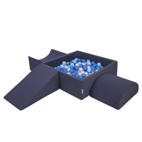 KiddyMoon Foam Playground for Kids with Square Ballpit ( ∅ 7cm/2.75In) Soft Obstacles Course and Ball Pool, Certified Made In The EU, darkblue:babyblue/blue/pearl, Ballpit (200 Balls) + Version 4