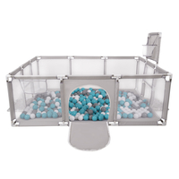 Baby Playpen Big Size Playground with Plastic Balls for Kids, Grey:grey/white/turquoise, 100 balls