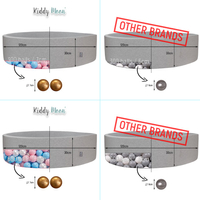 KiddyMoon Soft Ball Pit Round ∅ 7Cm / 2.75In For Kids, Foam Ball Pool Baby Playballs Children, Made In The EU, light grey: white-grey-powder pink, 120x30cm/200 balls