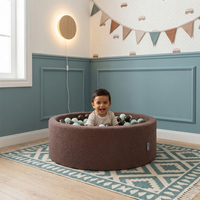 KiddyMoon Ball Pit for Baby with Teddy Plush, Large 7 cm Balls for a Fuller Ball Pit, From 8 Months, Removable Cover, Brown: Mint/Brown, 90 x 30 cm / 300 Balls