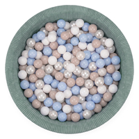 KiddyMoon Ball Pit for Baby and Toddler, Soft Play Ball Pool with ribbed Washable Cover, Green: Pastel Beige/Pastel Blue/White/Pearl, 90 x 30 cm / 200 Balls