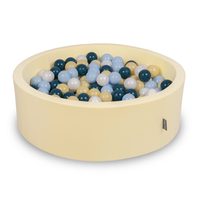 KiddyMoon Foam Ball Pit with Balls for Babies and Toddlers, Soft Sensory Play, Durable Removable Cover, Safe, butter: dark turquoise/pastel blue/pastel yellow/white, 90 x 30 cm / 300 Balls