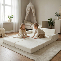 KiddyMoon Sofa for Kids in Foam with Soft Teddy Fabric, Modular and Foldable, for Playing, Reading and Relaxing, creamy, Sofa