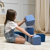 KiddyMoon Soft Foam Building Blocks for Babies & Toddlers, Washable Velvet Zip Cover, 14cm Cubes, Sensory Toy, cubes:lagoon turquoise-ice blue-grey mountains, 6 Pieces