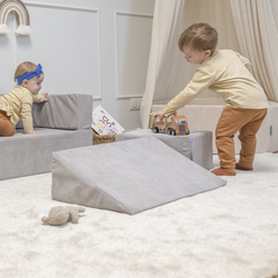 KiddyMoon Children's Foam Wedge Perfect for Kids' Rooms Lightweight Versatile, and Comfortable Support for Play and Relaxation Soft Fabric Removable Cover, light grey, Wedge