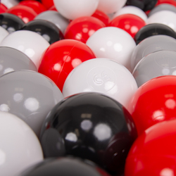 KiddyMoon Soft Plastic Play Balls ∅ 7cm/2.75in Multi-colour Made in EU, grey/white/red/black, 200 Balls/7cm-2.75in