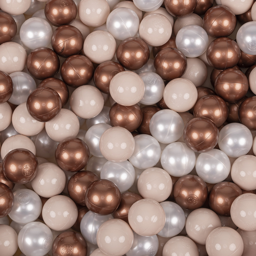 KiddyMoon Ball Pit for Baby with Teddy Plush, Large 7 cm Balls for a Fuller Ball Pit, From 8 Months, Removable Cover, Beige: Pastel Beige/Copper/Pearl, 90 x 30 cm / 200 Balls