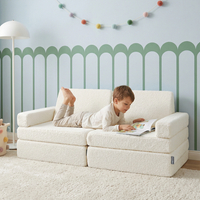KiddyMoon Sofa for Kids in Foam with Soft Teddy Fabric, Modular and Foldable, for Playing, Reading and Relaxing, creamy, Sofa