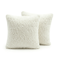 KiddyMoon Set Of Two Square Pillows Teddy Fleece Nursery Cushions, creamy, 2 Pillows