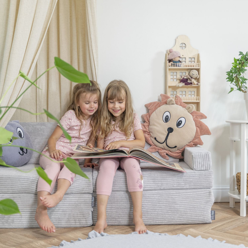 KiddyMoon Foam Sofa for Children Multifunctional Mattress Armchair Kids Foldable  Bed Folding Toddler Couch Chair for Playroom Bedroom Living Room, light grey, 140x55x30 cm