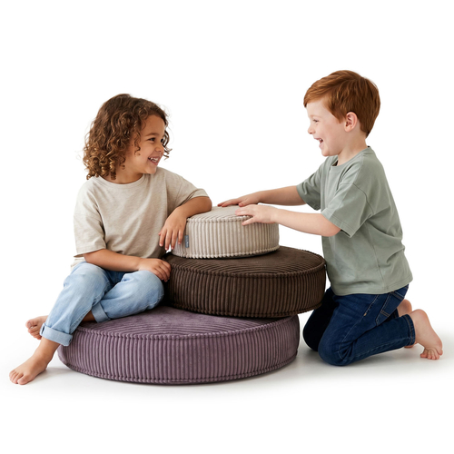 KiddyMoon 3-Piece Foam Elements for Kids Children's Room Accessory, beżowy-brązowy-fioletowy