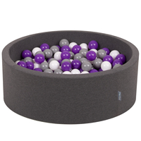 KiddyMoon Baby Foam Ball Pit with Balls ∅ 7cm / 2.75in Made in EU, dark grey:white/grey/purple, 90 x 30 cm / 300 Balls