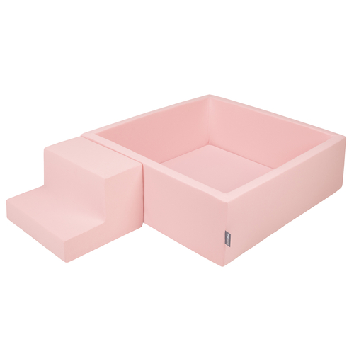 KiddyMoon Foam Playground for Kids with Square Ballpit ( ∅ 7cm/2.75In) Soft Obstacles Course and Ball Pool, Certified Made In The EU, pink:babyblue/powder pink/pearl, Ballpit (100 Balls) + Steps