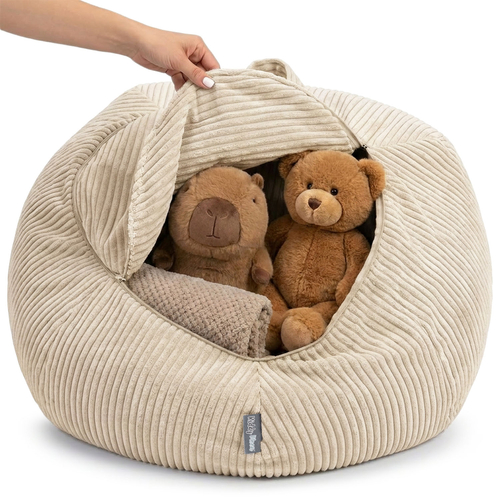 KiddyMoon Bean Bag for Children 2-in-1 Storage for Toys 80x80x50cm, beżowy