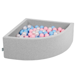 KiddyMoon Soft Ball Pit Quarter Angular ∅ 7cm / 2.75In for Kids, Foam Ball Pool Baby Playballs, Made In The EU, light grey:babyblue/powderpink/pearl, 90 x 30 cm / 200 Balls