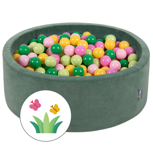 KiddyMoon Baby Ball Pit Soft Foam For Infants And Toddlers From 8 Months Removable Cotton Cover, Spring: l.green/green/yellow/light pink/pink, 90 x 30 cm / 300 Balls