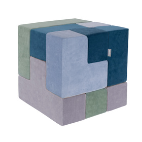 KiddyMoon Soft Foam Cubes with Velvet Cover Building Blocks for Children, laguna blue-forest green-ice blue-grey mountains, 9 Pieces