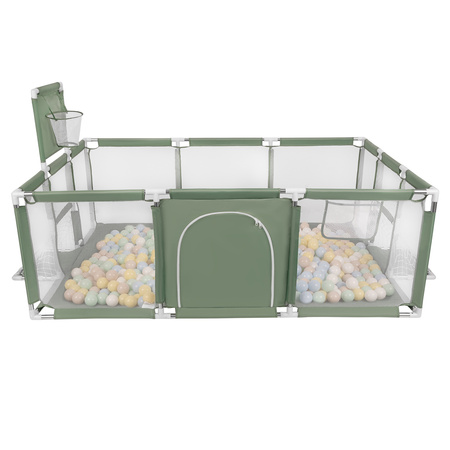 Baby Playpen Big Size Playground with Plastic Balls for Kids, green:pastel beige/pastel blue/pastel yellow/mint, 200 balls