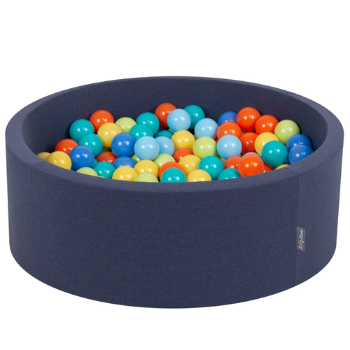 KiddyMoon Baby Foam Ball Pit with Balls ∅ 7cm / 2.75in Made in EU, dark blue, 90 x 30 cm / 200 Balls
