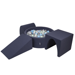 KiddyMoon Foam Playground for Kids with Round Ball pit (Balls ∅ 7cm/2.75In) Soft Obstacles Course and Ball Pool, Made In EU, darkblue:pearl/grey/transparent/babyblue/mint, Ballpit (200 Balls) + Version 2
