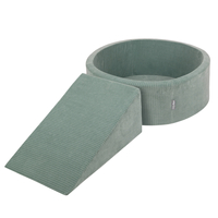 KiddyMoon Foam Playground For Kids Soft Textured Safe Blocks, green: dark turquoise/pastel beige/greygreen/salmon pink, Ballpit (200 Balls) + Wedge