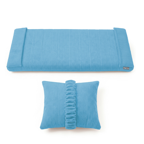 KiddyMoon Cushion Set For Balance Board Mattress and Pillow Ribbed Fabric Washable Cover, blue, Mattress/Pillow