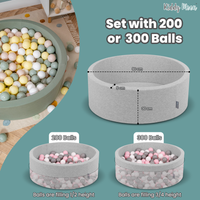 KiddyMoon Baby Foam Ball Pit with Balls ∅ 7cm / 2.75in Made in EU, dark grey:white/blue/transparent, 90 x 30 cm / 300 Balls