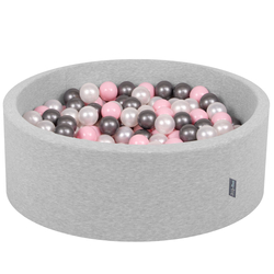 KiddyMoon Baby Foam Ball Pit with Balls ∅ 7cm / 2.75in Made in EU, light grey:pearl/light pink/silver, 90 x 30 cm / 200 Balls