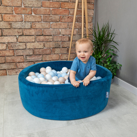 KiddyMoon Soft Plastic Play Balls ∅ 7cm/2.75in Multi-colour Made in EU, pastel beige/pastel blue/white, 300 Balls/7cm-2.75in
