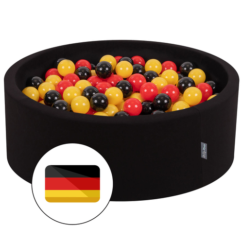 KiddyMoon Baby Foam Ball Pit with Balls ∅ 7cm / 2.75in Made in EU, Germany: black/red/yellow, 90x30cm/300 balls