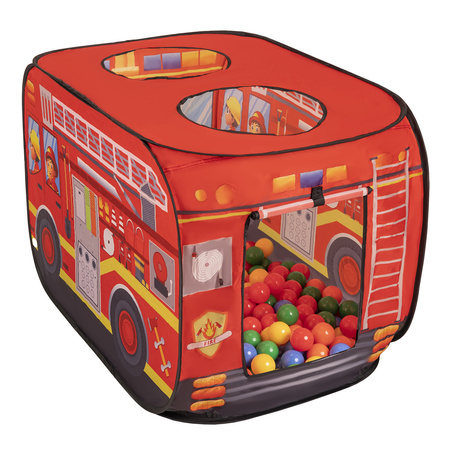Play Tent Fire Engine For Kids Pop Up Toy Playhouse For Boys Girls Foldable Role With Roof Hole Carry Bag Ball Pit Compatible Sensory Gift Idea Easy Assembly Indoor Outdoor, red: yellow/green/blue/red/orange, 100 balls