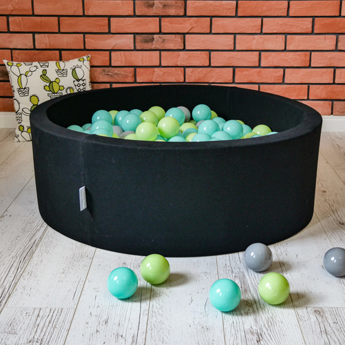 KiddyMoon Soft Plastic Play Balls ∅ 7cm/2.75in Multi-colour Made in EU, turquoise/light green/grey/transparent, 300 Balls/7cm-2.75in