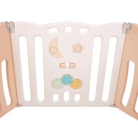 Playpen Box Foldable for Children with Plastic Colourful Balls, white-pink:yellow/green/blue/red/orange, 6 + 2 Panels/100 Balls