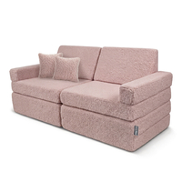 KiddyMoon Sofa for Kids in Foam with Soft Teddy Fabric, Modular and Foldable, with 2 Cushions, for Playing, Reading and Relaxing, pink, Sofa with 2 Pillows