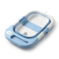 KiddyMoon Foldable Baby Bathtub Plastic Infant Bath Tub, Blue, M
