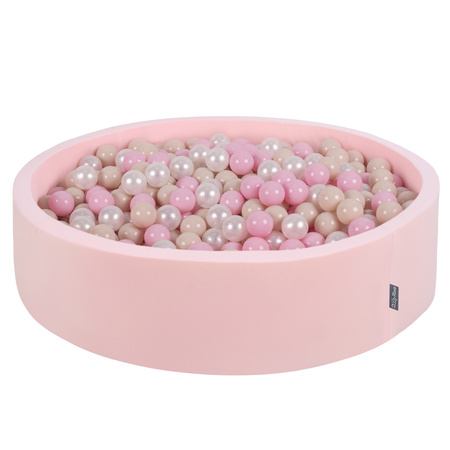 KiddyMoon Soft Ball Pit Round  ∅ 7Cm / 2.75In For Kids, Foam Ball Pool Baby Playballs Children, Made In The EU, pink:pastel beige/light pink/pearl, 120x30cm/1000 balls