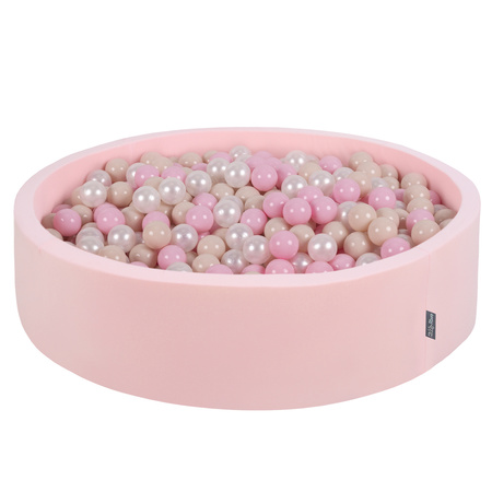 KiddyMoon Soft Ball Pit Round  ∅ 7Cm / 2.75In For Kids, Foam Ball Pool Baby Playballs Children, Made In The EU, pink:pastel beige/light pink/pearl, 120x30cm/600 balls
