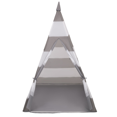 Teepee Tent for Kids Play House With Balls Indoor Outdoor Tipi, grey-white stripes: grey/white/turquoise, 100 Balls