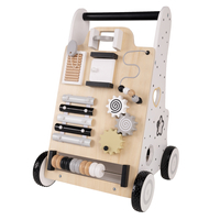 KiddyMoon Wooden Walker for Babies and Toddlers Push-Along WK-001, Black - White, Adjustable Handle