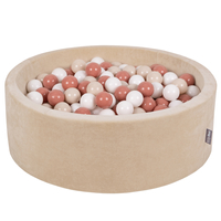 KiddyMoon Soft Ball Pit Round 7cm / 2.75In for Kids, Foam Velvet Ball Pool Baby Playballs, sand beige:pastel beige/salmon pink/white, 90x30cm/200 balls