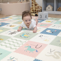 KiddyMoon Baby Play Mat Double-Sided Foam Mat For Kids Crawling Mat For Children Encourages Imagination Colourful Patterns Play Area Foldable Ideal for Indoors and Outdoors, Brown-Elephant, 180x200x1cm