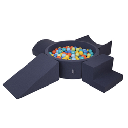 KiddyMoon Foam Playground for Kids with Round Ballpit ( ∅ 7cm/2.75In) Soft Obstacles Course and Ball Pool, Certified Made In The EU, darkblue:lgreen/orange/turquoise/blue/bblue/yellow, Ballpit (200 Balls) + Version 5