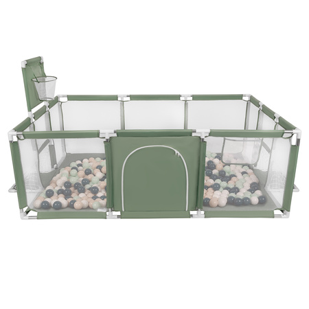 Baby Playpen Big Size Playground with Plastic Balls for Kids, green:dark turquoise/pastel beige/white/mint, 200 balls