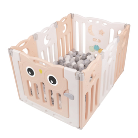 Playpen Box Foldable for Children with Plastic Colourful Balls, white-pink:white/grey/transparent, 6 + 2 Panels/200 Balls