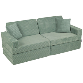 KiddyMoon Foam Sofa for Children Multifunctional Mattress Armchair Kids Foldable  Bed Folding Toddler Couch Chair for Playroom Bedroom Living Room, green, Sofa with 2 Pillows
