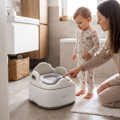 KiddyMoon Potty Training Chair for Toddlers Lockable Cover Anti-Slip Elements, Beige, UNI