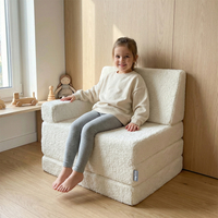KiddyMoon Foam Mattress with Pillow for Children with Teddy Bear Fabric, Multifunctional and Foldable for Toddlers, creamy, Mattress with Pillow
