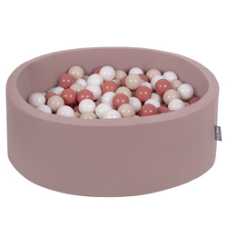 KiddyMoon Baby Foam Ball Pit with Balls ∅ 7cm / 2.75in, heather:pastel beige/salmon pink/white, 90x30cm/200 balls