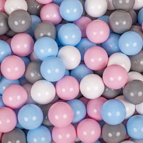KiddyMoon Baby Foam Ball Pit with Balls ∅ 7cm / 2.75in Made in EU, light grey:white/grey/babyblue/powder pink, 90x30cm/300 balls