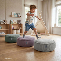KiddyMoon Kids’ Foam Pouffe with Removable Cover, light grey, L